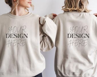 Gildan 18000 Sweatshirt Front & Back Mockup | G180 Crewneck Splitview Bundle | Real Model Mock | Minimal Dual Split View Mockups
