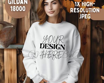 Sand Gildan 18000 Sweatshirt Mockup: Professional Studio Photo (JPG)