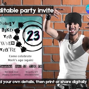 Blink 182 Party Invitation Whats your Age Again Birthday Emo Pop Punk Digital Download Bundle (Editable Template)