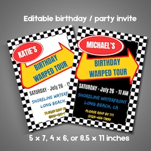 Vans Warped Tour Party Invitation Pop Punk Emo Birthday Digital Download (Editable Template)