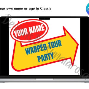 Vans Warped Tour Arrow Custom Logo Pop Punk Birthday Party Sign Digital Download (Editable Template)