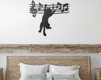 Metal Cat Music Wall Art, 18 Gauge Steel Line Art Decor
