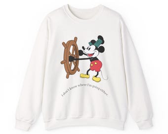 Vintage Retro Cartoon Mouse Graphic Crewneck Sweatshirt – Nautical Steamboat Wheel Design