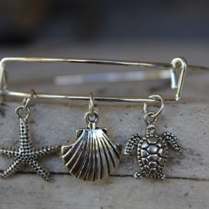 Starfish, Seashell and Sea Turtle Bangle Bracelet