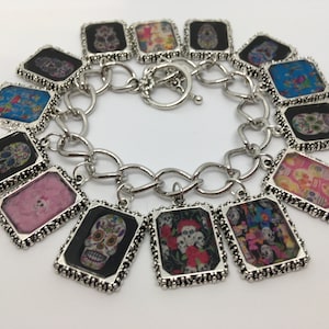 Dia de los Muertos, Day of the Dead, Sugar Skull Altered Art Bracelet