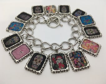 Dia de los Muertos, Day of the Dead, Sugar Skull Altered Art Bracelet