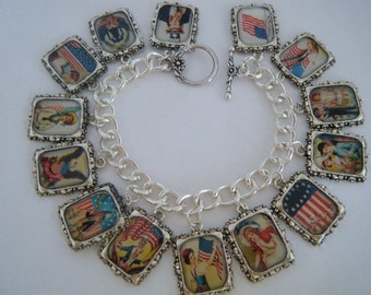 Charm Bracelet Vintage Patriotic July 4th Altered Art