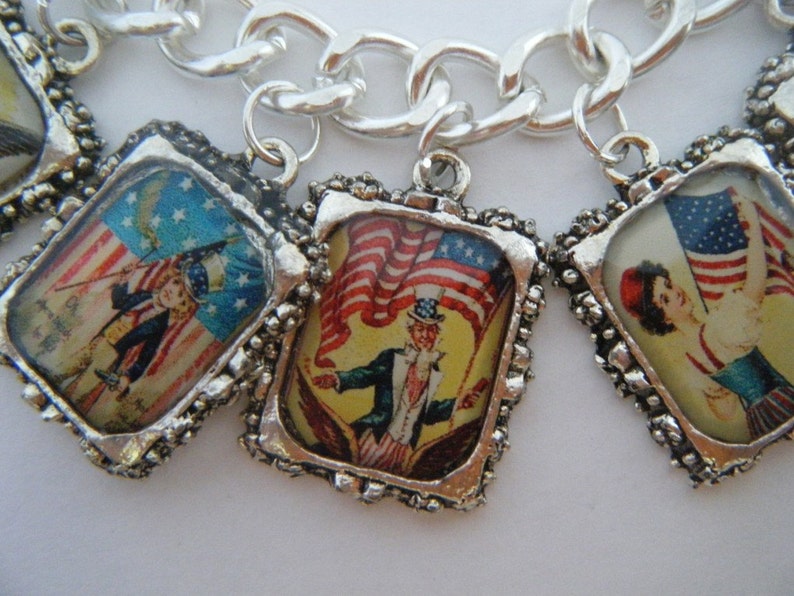 Charm Bracelet Vintage Patriotic July 4th Altered Art image 5