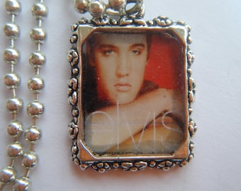 Handmade Elvis Pendant Necklace, Silver Ball Chain