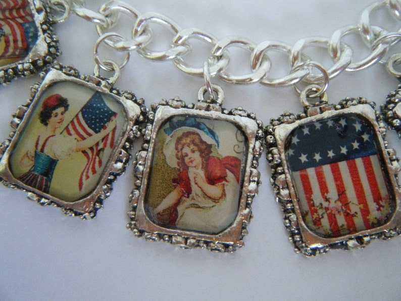 Charm Bracelet Vintage Patriotic July 4th Altered Art image 2