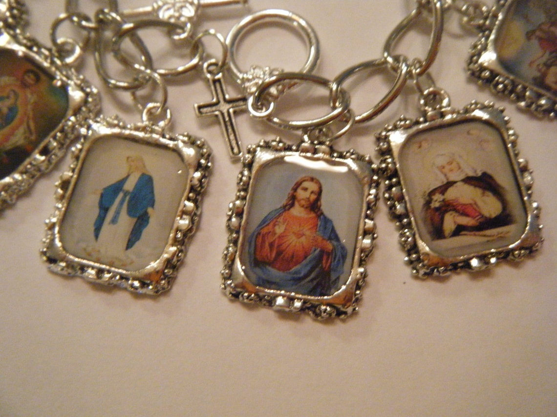 Catholic Saints Altered Art Charm Bracelet Etsy