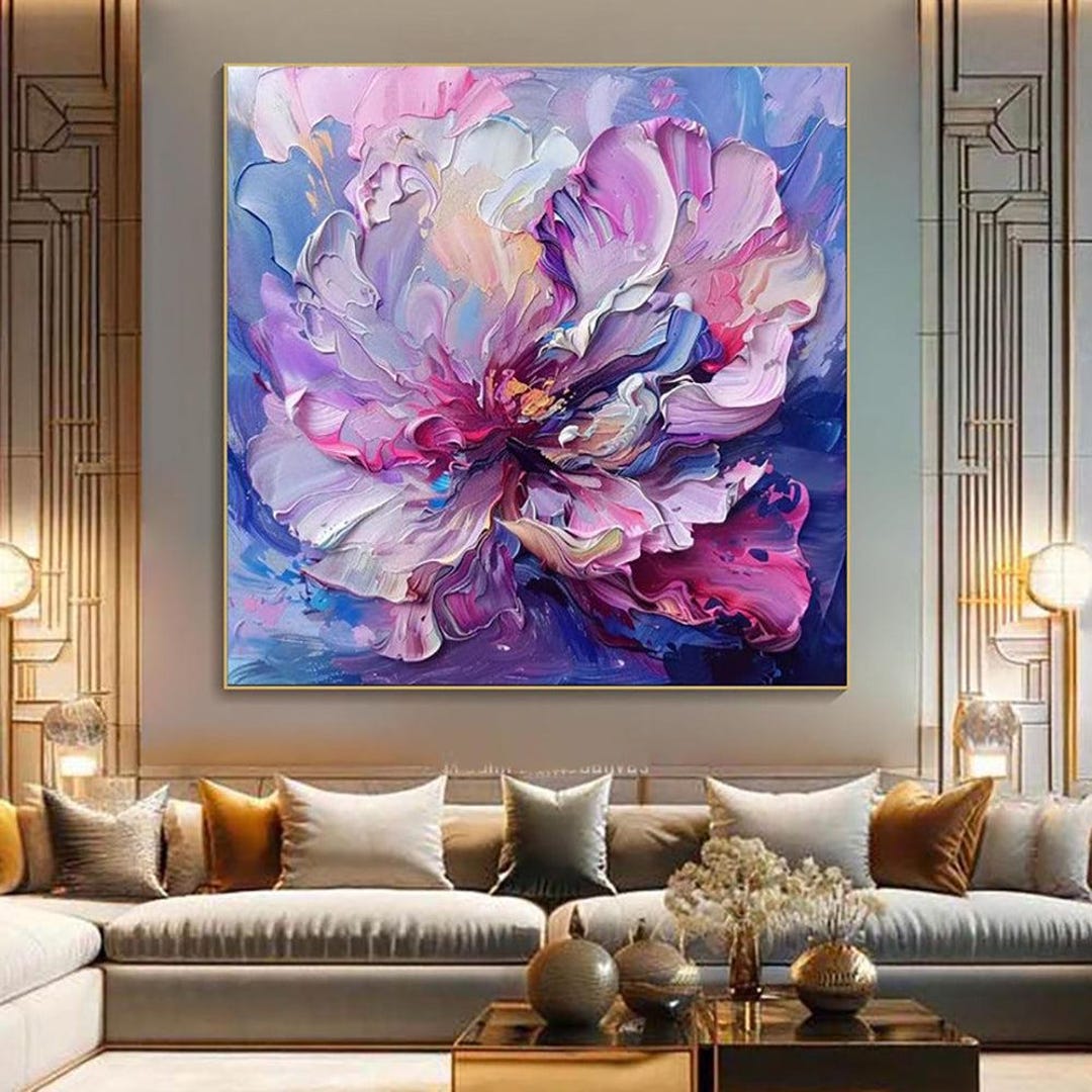 Handmade Purple Flower Oil Painting on Canvas Abstract Floral Wall Art ...
