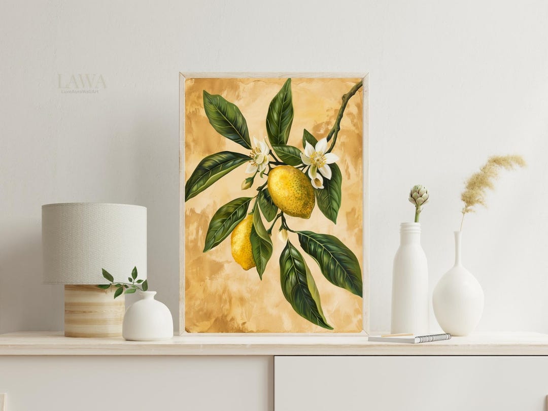 Lemon Botanical Wall Art Printable Vintage Oil Painting Citrus Kitchen ...