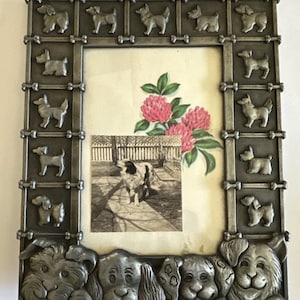 Vintage Pewter Dog Picture Frame 3D Multi Breed Puppy Metal Photo Frame 3.5x5