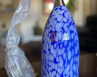 Millefiori Style Cobalt Blue & White Glass Pendant Hanging Light Lamp Blue Cloud