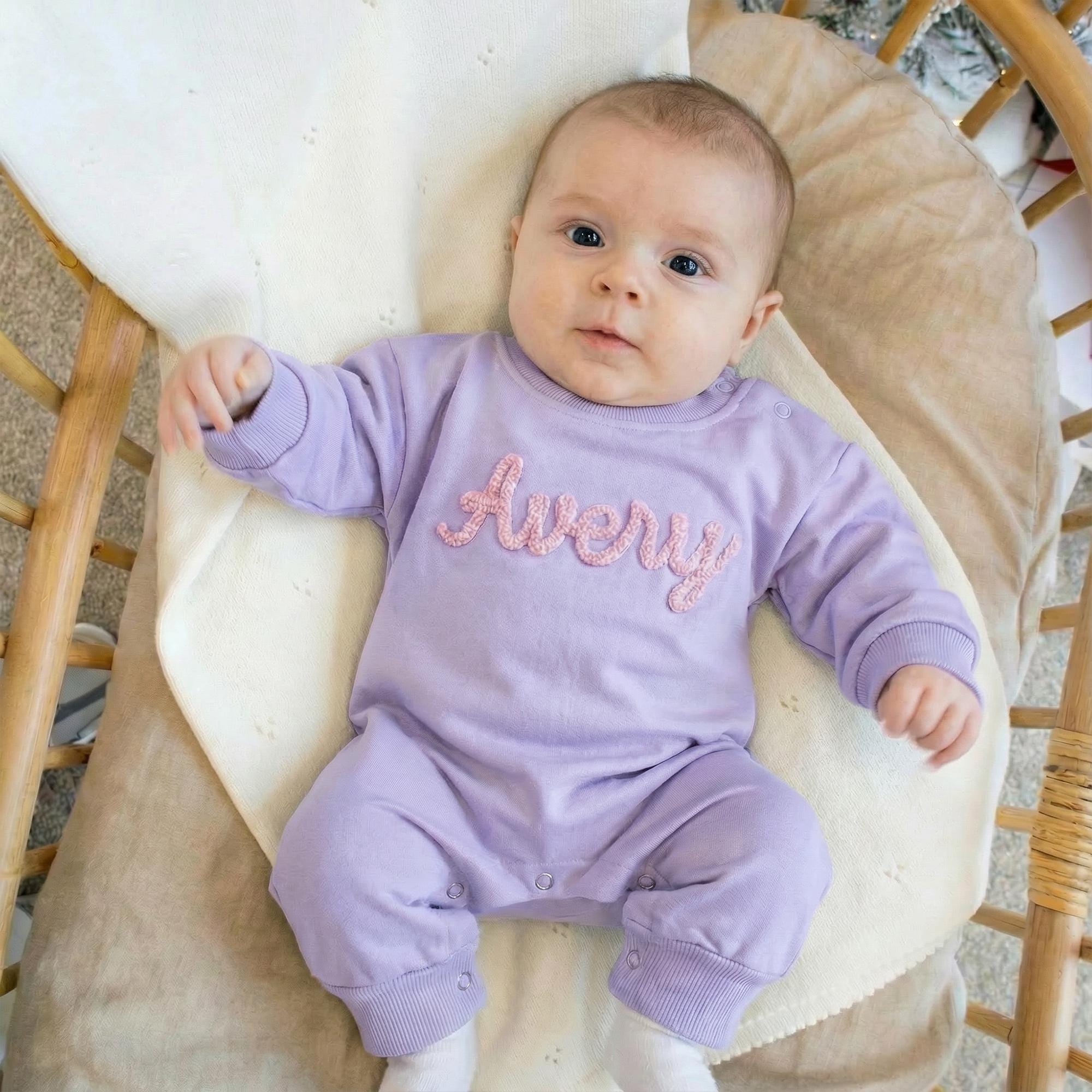 Personalized Bubble Romper Sweatshirt, Custom Chenille Name Bodysuit, Baby Girl Boy Birthday Gift, Minimalist Newborn Outfit