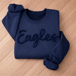Custom Chenille Lettering Team Name Sweatshirt, Embossed Mascot Sweatshirt, Custom School Sweatshirt, Gift Idea, 3D Chenille Embroidery