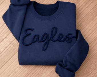 Custom Chenille Lettering Team Name Sweatshirt, Embossed Mascot Sweatshirt, Custom School Sweatshirt, Gift Idea, 3D Chenille Embroidery