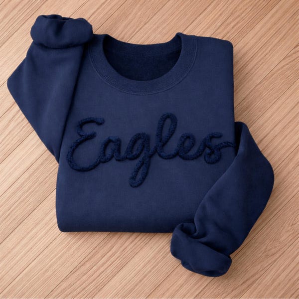 Benutzerdefiniertes Chenille-Schriftzug-Team-Namen-Sweatshirt, geprägtes Maskottchen-Sweatshirt, benutzerdefiniertes Schul-Sweatshirt, Geschenkidee, 3D-Chenille-Stickerei