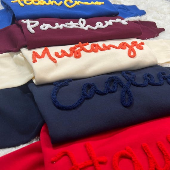 Chenille Yarn Embroidered Sweatshirt | 3D Lettering Custom Sweater | Fan Gift for Her | Personalized Varsity Top | Custom Text Crewneck