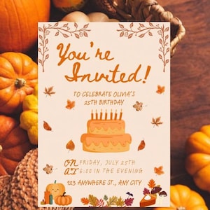 Fall Harvest Party Birthday Invitation Editable Pumpkins Leaves Picnic Invite Fall Pumpkin Harvest Birthday Mobile