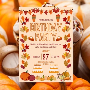 Fall Harvest Party Birthday Invitation Editable Pumpkins Leaves Picnic Invite Fall Pumpkin Harvest Birthday Mobile