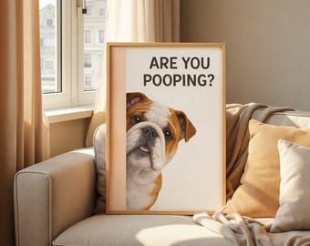 Dog Bathroom Wall Art Printable – Funny English Bulldog Toilet Decor – Instant Digital Download
