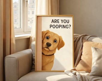 Funny Golden Retriever Bathroom Art – Dog Toilet Decor (Digital Download)