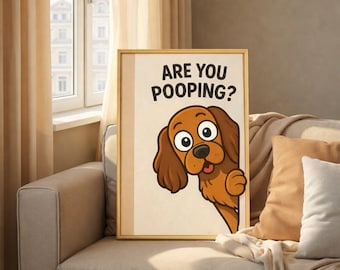 Dog Bathroom Wall Art Printable – Funny Coker Spaniel Toilet Decor – Instant Digital Download