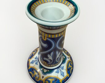 Hutschenreuther 1814 Bavaria Candlestick Holder Blue White Yellow Handpainted