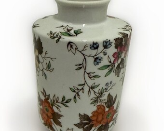 Saji Japan Fine China Hand Painted Small Vase Flowers 4.5"x3" Brown Pink White