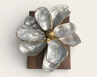 Oyster Shell Magnolia Flower Art | Coastal Wall Decor