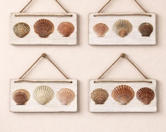 Set of four hand crafted hanging shell art