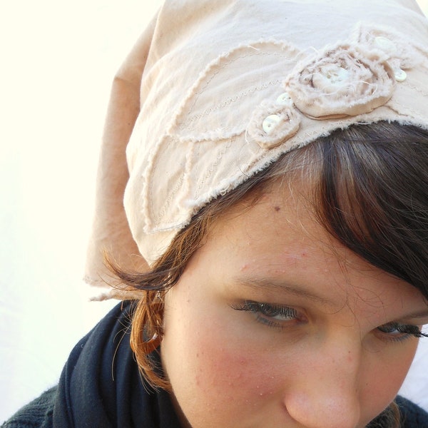 Spring Head Wrap-Spiral Rose Head Wrap with Vintage Button detail