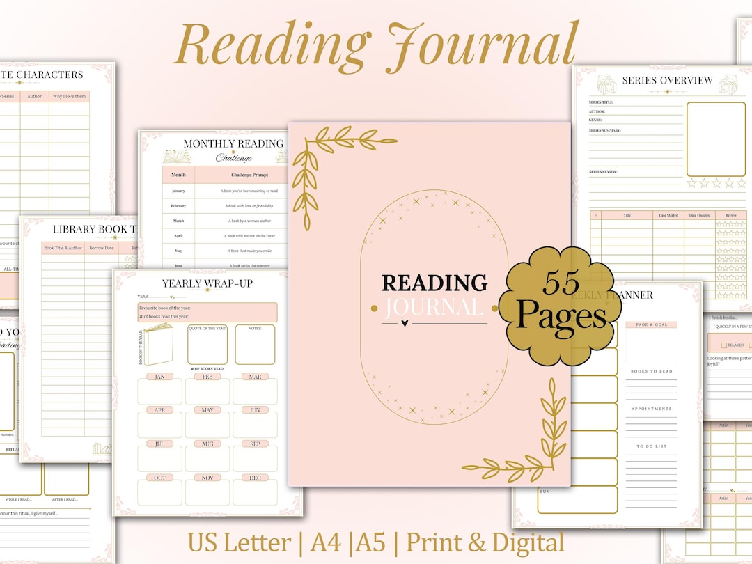 Reading Journal | Book Tracker Log, Calendar, Planner, Book Shelf, Book ...