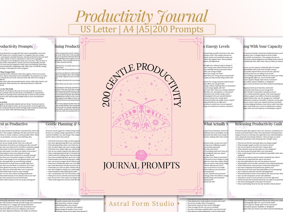 Productivity Journal Example 200 Gentle Productivity Journal Prompts | Reduce Burnout, Energy ...