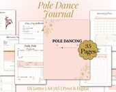 Pole Dance Journal | Training Log PDF, Fitness Class Schedule, Habit Tracker, Flexibility Goals, Period Tracker, & More! - Printable Pages