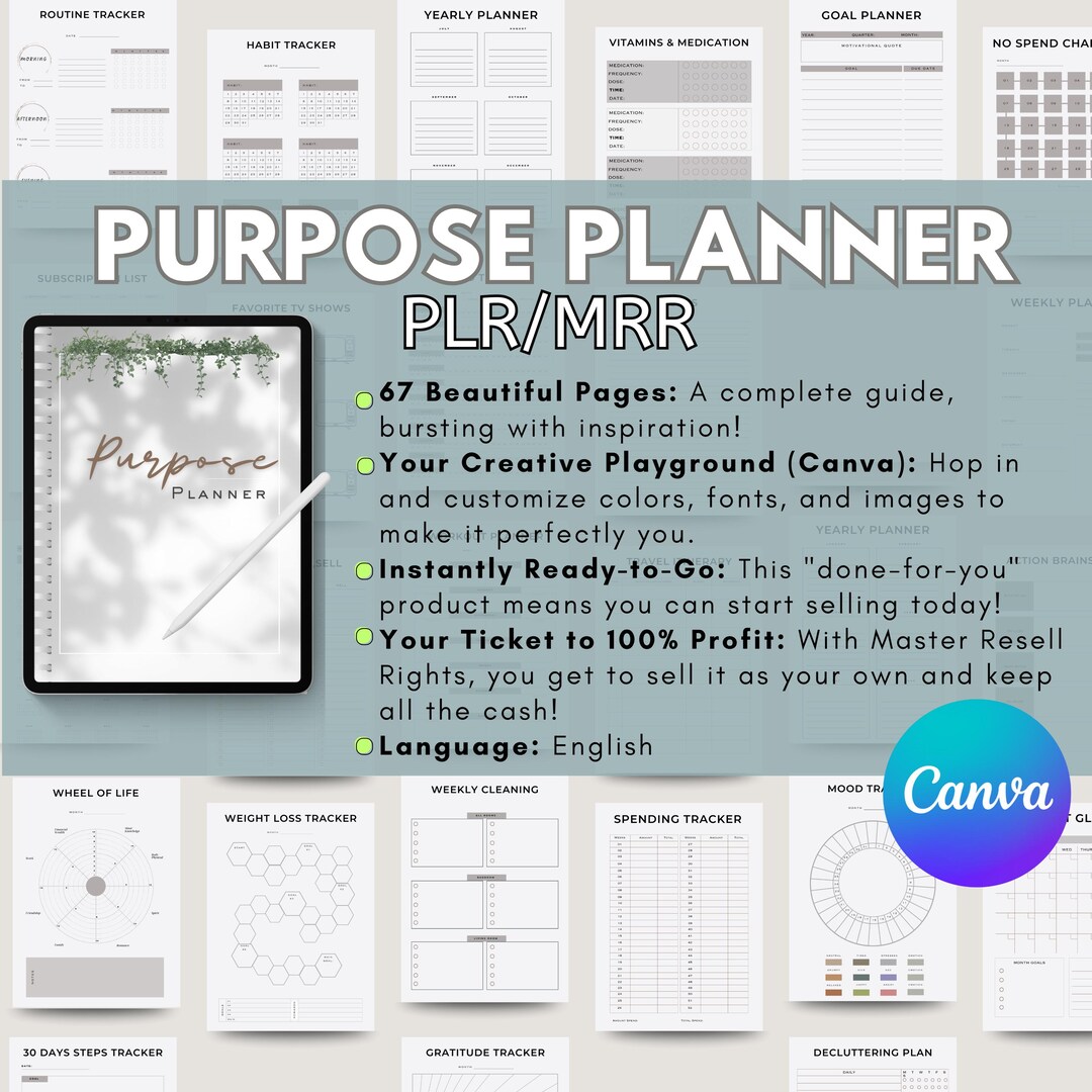 Purpose Life Planner Canva Template: MRR PLR Resell Rights, Digital ...