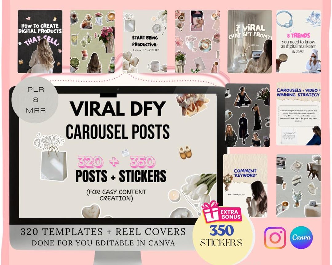 Viral Carousel Templates: 320 Canva Posts + 350 Stickers (PLR & MRR ...