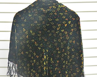 Vintage Large Square Silk Velvet Shawl #608