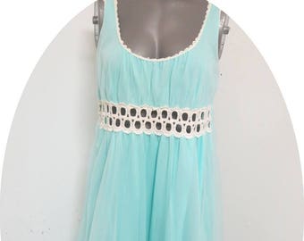 Aqua Nylon Chiffon Long Nightgown large #117