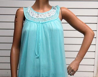 Blue Nylon Chiffon Vintage Nightgown #399