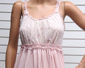Pink Vouge Vintage Nylon Nightgown Small #456