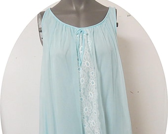 Vintage Blue Nylon Chiffon Nightgown Miss Elaine #123