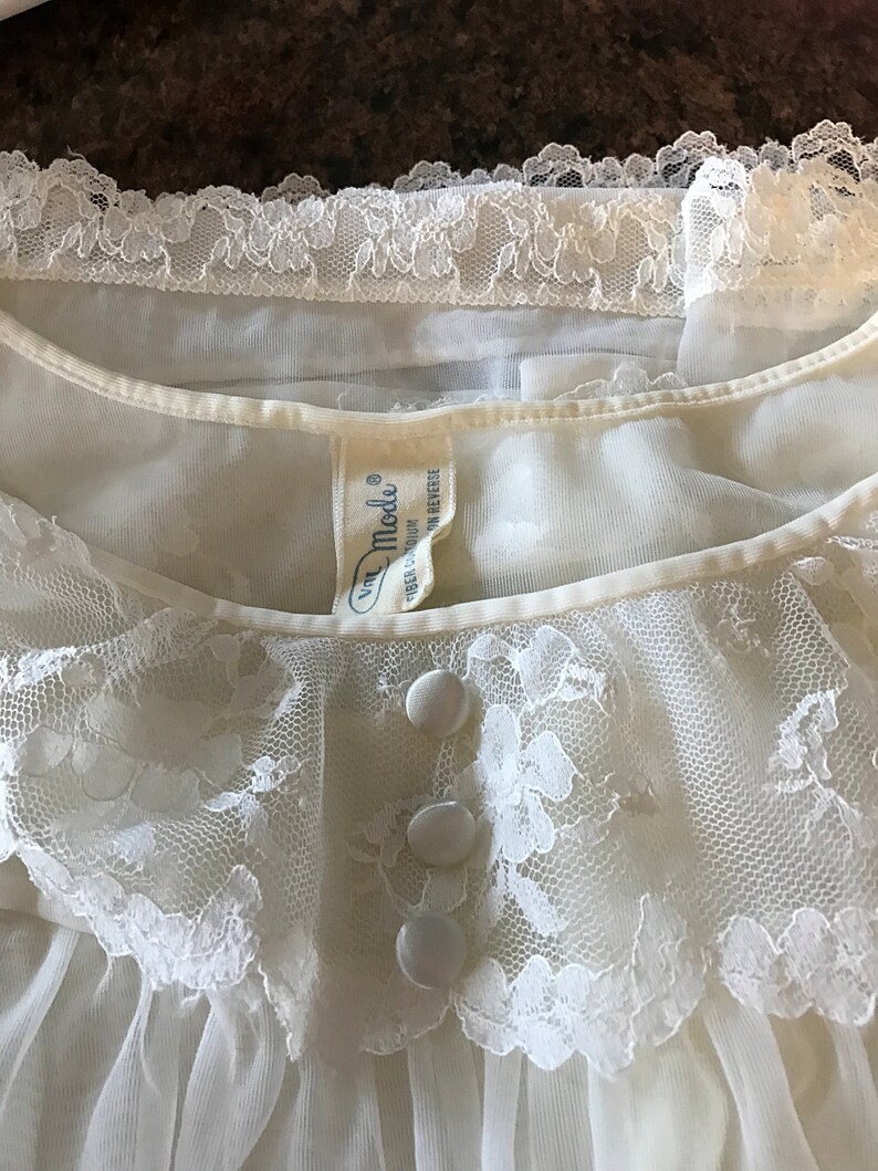 White Chiffon Vintage Nylon Nightgown Val Mode