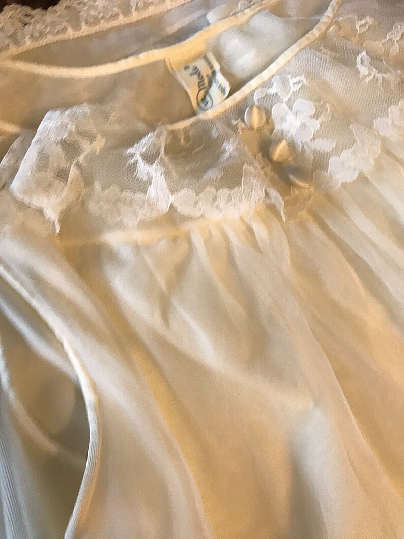 White Chiffon Vintage Nylon Nightgown Val Mode