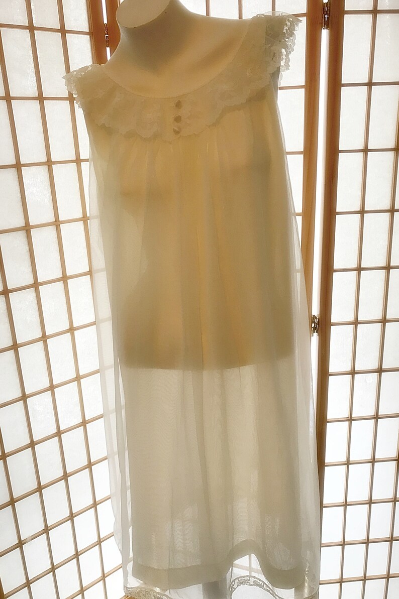 White Chiffon Vintage Nylon Nightgown Val Mode