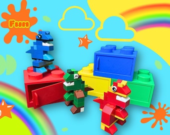 Build a Dinosaur! Building Block Set - Step-by-Step Video Instructions - Independent Play - Gifts