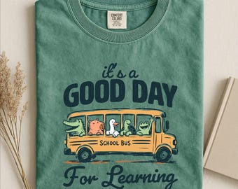 Good Day For Learning Shirt, Funny School Bus Animal Graphic Tee, Retro Educational Humor Top, Classroom Gift Shirt for Teachers