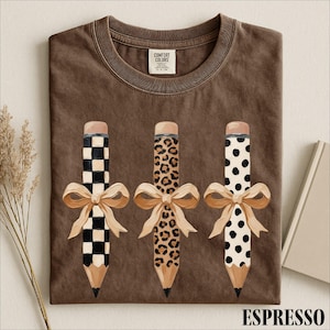 Coquette Pencil Shirt, Teacher Aesthetic Tee, Leopard Bow Shirt, School Graphic, Comfort Colors T-Shirt